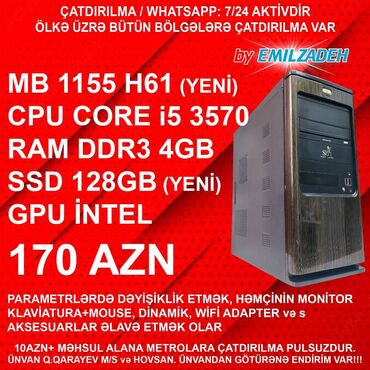 Digər kompüter aksesuarları: Masaüstü kompüter "qori ddr3 1155 h61/core i5 3570/4gb ram/128gb ssd"