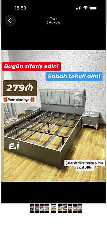 Gümüş rəngli taxt çərçivəsi və başlıq dəsti - Müasir, yumşaq döşəməli