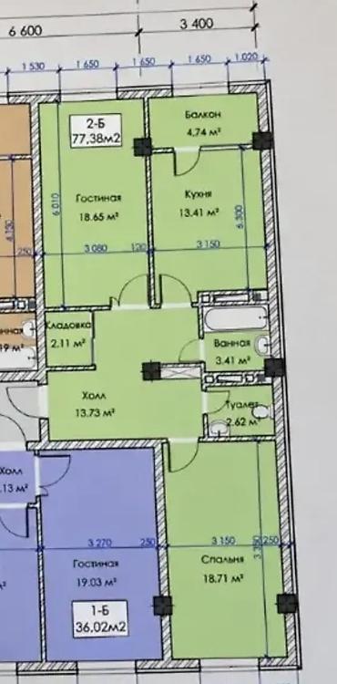 room: 2 комнаты, 77 м², Элитка, 11 этаж, ПСО (под самоотделку) — 3