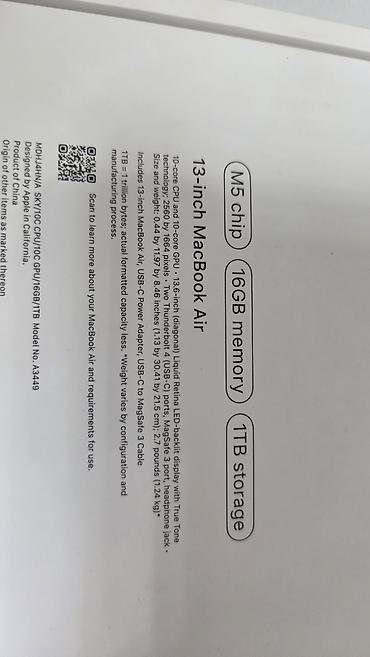 ноутбуки бишкек по низким ценам: Продаю MacBook Air 13" M5 (2026), цвет Sky Blue. M5 • 10-core CPU / — 4