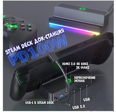 PS4 (Sony PlayStation 4): Док-станция для Valve Steam Deck 5 в 1 с RGB-подсветкой Расширьте