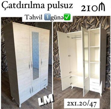 3 qapili dolab: Üç qapılı dolablar təmiz laminatla 📌 Qiymət : 210₼ Ölçü : 2 x 1.20