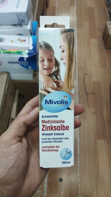 Tibbi maskalar: Məhsul: Mivolis Medizinische Zinksalbe – Sink mazı Həcm: 100 ml