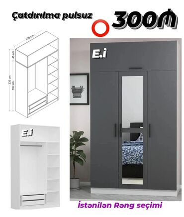 Ev üçün dekor: Yeni, Açılan, 3 qapılı Qarderob, paltar dolabı