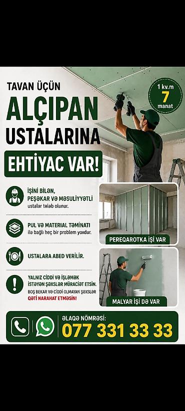 malyar işleri: Alcipan ve malyar ustaları teleb olunur abyomlu isdi abed verilir — 1
