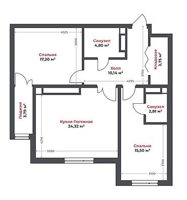 3 комнаты, 82 м², Технопарк Элитка, 10 этаж, ПСО (под самоотделку)