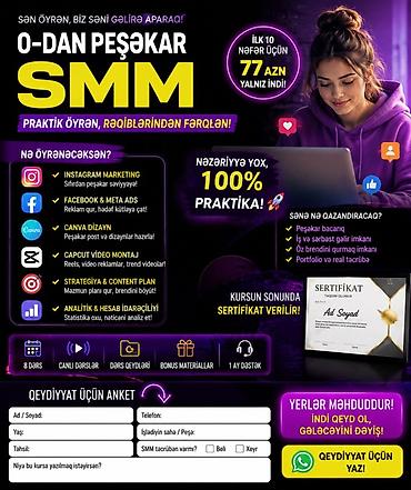 Sıfırdan Peşəkar SMM – 100% praktik kurs Nə öyrənəcəksən: - Instagram
