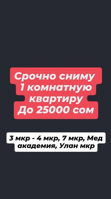 1ком квартира сниму: 1 бөлмө, 30 кв. м