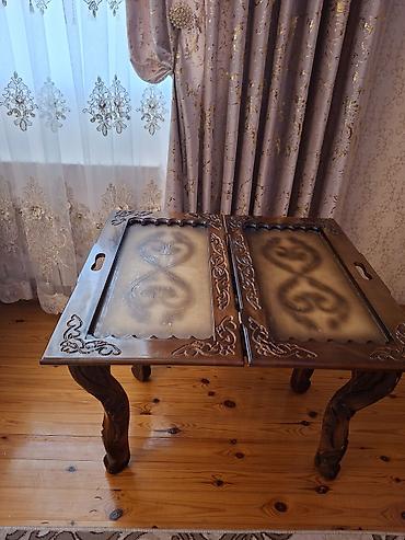 masa ofis: Taxta oyma qatlanan çay/servis masası - Material: bərk ağac - Üst — 2