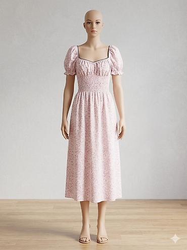 sumqayitda don: Qızılı-çəhrayı rəngli, xırda çiçək naxışlı midi don. - Model: kvadrat — 1