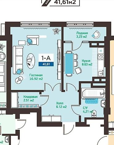Продажа квартир: 1 комната, 42 м², Элитка, 8 этаж, Готовая ПСО (под самоотделку) — 6