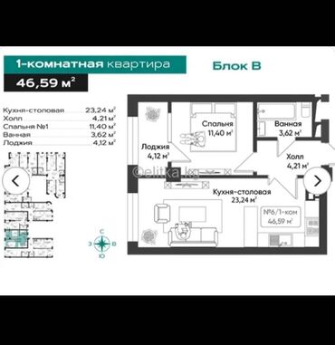 купить квартиру в токмоке: 1 бөлмө, 47 кв. м, Элитка, 8 кабат, ПСО (өзү оңдоп түзөтүп бүтүү үчүн)