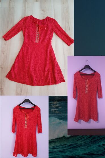 Haljine: Dve haljine – crvena tartan košulja-haljina i crvena čipkana haljina — 6