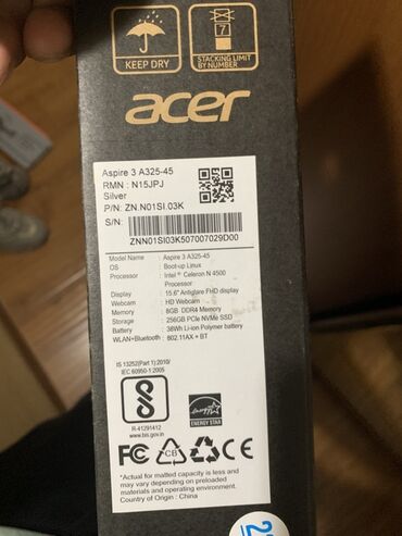 as10d51 acer: Ноутбук, Acer, 8 ГБ ОЭТ, Intel Celeron, 15.6 ", Колдонулган, Жумуш, окуу үчүн, эс тутум NVMe SSD