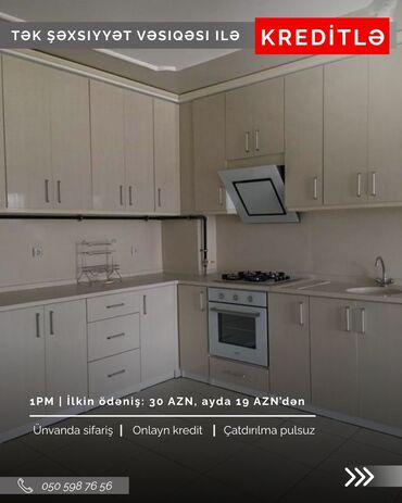 Sifarişlə mətbəx mebeli: Sifarişlə mətbəx dəsti, Özü çəkən petlələr, Sadə laminat, Kredit var, Pulsuz çatdırılma — 6