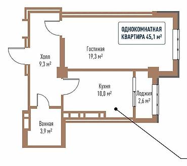 скрябина 45: 1 комната, 45 м², Технопарк 7 этаж, ПСО (под самоотделку) — 1