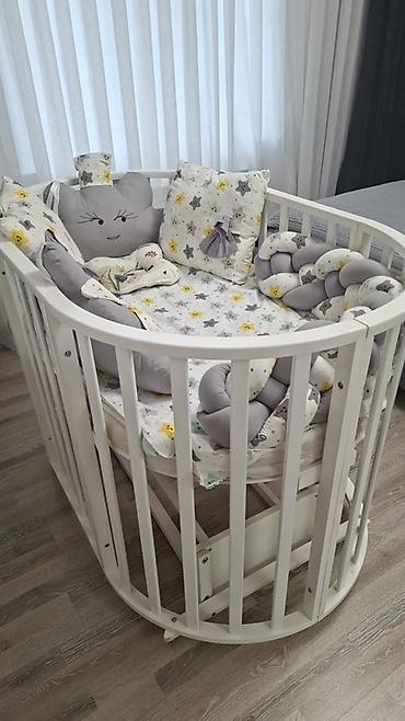 chicco beşik: Oval formalı beşik seti - Material: ağ rəngli taxta karkas — 1
