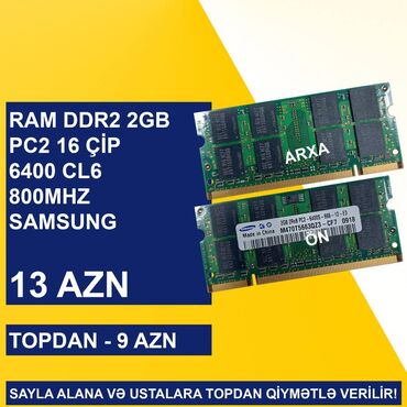 Kompüter ehtiyyat hissələri: Operativ Yaddaş "DDR2 2GB 667/800Mhz Sodimm" SAYLA ALANA VƏ USTALARA
