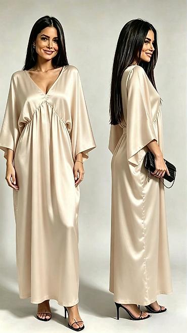 baletanke devojcice: Duga satenska haljina sa V‑izrezom i širokim kimono rukavima - Model — 5