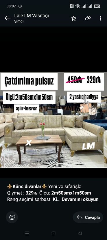 Sifarişlə oturacaqlar: Künc divan