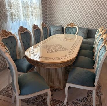 Masa və oturacaq dəstləri: Qonaq otağı üçün, Yeni, Açılmayan, Dördbucaq masa, 6 stul — 28