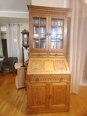 jisk sto: Drvena biblioteka/sekretar sa vitrinom – masivno, ručno rezbareno - — 1