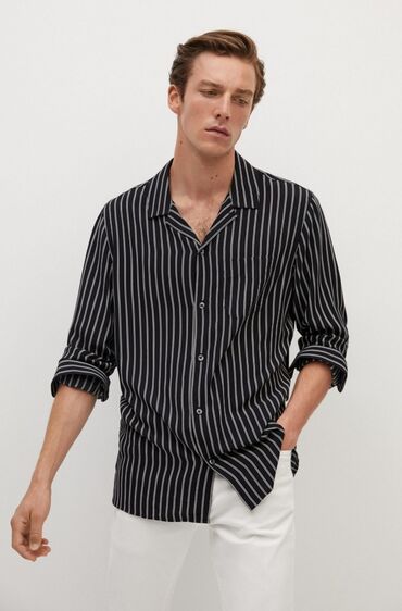 мужские рубашки с воротником стойка: Рубашка L (EU 40), цвет - Черный
