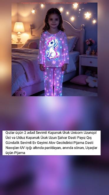 Uşaqlar üçün digər geyimlər: Qızlar üçün 2 ədəd pijama dəsti –şalvari ve koftasi.Real alici yazsin — 1