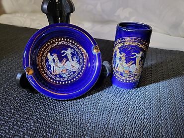 Ostali antikviteti: Grcki set,pepeljara,drzac za upaljac 1950g+. Set grcki,24k — 1