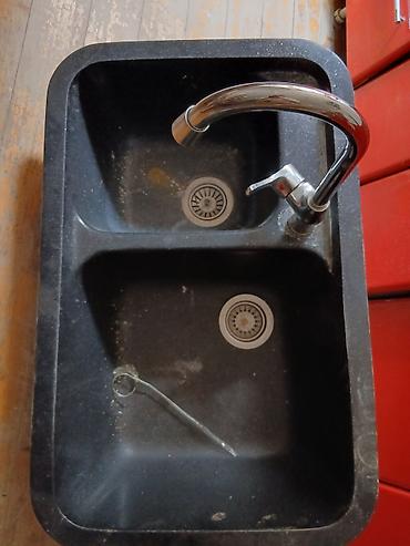 Mətbəx çanaqları: Mətbəx üçün iki gözlü qranit tipli qara rəngli lavabo və qarışdırıcı — 3