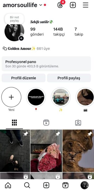 Başqa xidmətlər: Instagram hesabı satılır. Hesabın 99 paylaşımı, 144min izləyicisi var