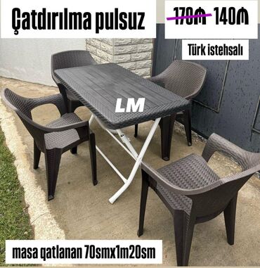 masa və oturacaq dəsti: Yeni, Dördbucaq masa, 4 stul, Qatlanan, Stullar ilə, Plastik
