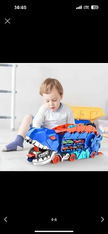 дином: Автовоз дино с машинками 8 шт - Игрушечный грузовик-динозавр с ярким — 5