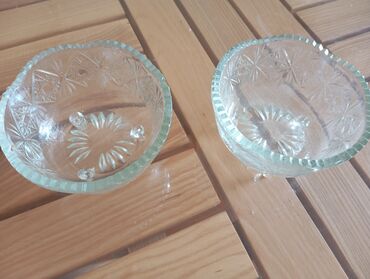 Konfet qabları: Şüşə dekorativ qablar dəsti - Mavi rəngli, əl işi kimi görünən — 10