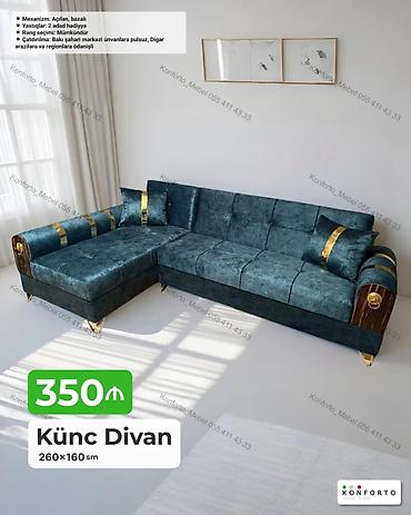 Divanlar: Künc Divan – 260×160 sm - Mexanizm: açılan, bazalı (yataq funksiyası — 1