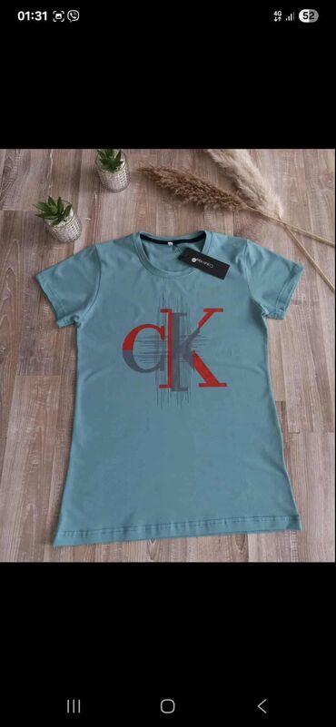 Majice: Majica na kratke rukave, Calvin Klein, bоја - Tirkizna, Pamuk — 1