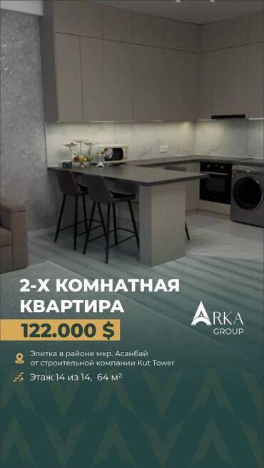 горить: 2 бөлмө, 64 кв. м, Элитка, 14 кабат, Евроремонт