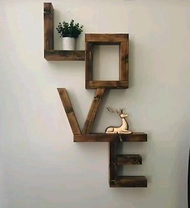 rəfi: Taxta “LOVE” divar rəfi - Material: təbii ağac (yandırma/tonlama — 1