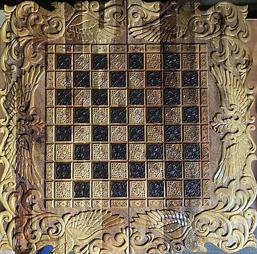 Настольные игры: Набор настольных игр 3-в-1 из натурального дерева с резьбой — 5