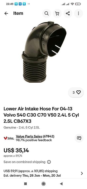 prius disk kalpagi: Volvo S40 üçün ehtiyat hissələri paketi 1) Yuxarı hava qəbul — 5