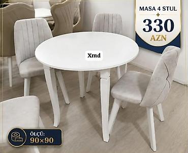 Masa və oturacaq dəstləri: Mətbəx masa dəsti - Dəst: 1 ədəd masa + 4 ədəd stul - Masa ölçüsü — 19