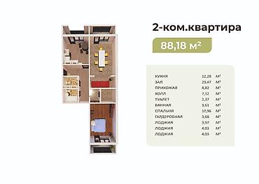 Продажа квартир: 2 комнаты, 88 м², Кок-Жар ж/м 107 серия, 6 этаж, ПСО (под самоотделку) — 9