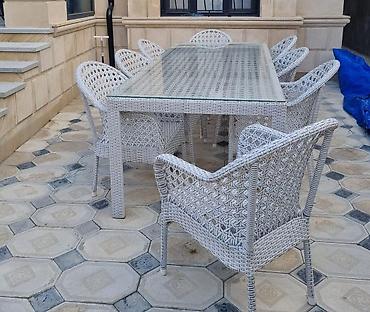 Balkon üçün, İşlənmiş, Dördbucaq masa, 8 stul