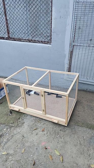 bildircin qəfəsi: Taxta və metal torlu heyvan qəfəsi - Material: təbii ağac karkas, sıx — 2