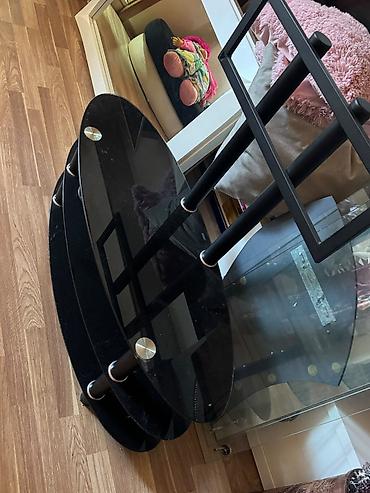 tec mebel: Qara şüşə TV stendi və divar asqısı ilə - Material: 3 mərtəbəli — 2