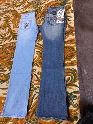 джинсы тёмно синего цвета: Клеш, Китай, Средняя талия, Стрейч