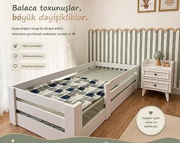 qız ucun mebel: Uşaq otağı üçün funksional və estetik taxta çarpayı dəsti. Məhsul — 1