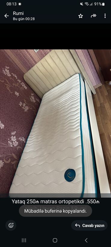 yataq mebeli kredit: Kravat 250₼ matras ortopetikdi .550₼ alinib .Unvan Razin &Rumi