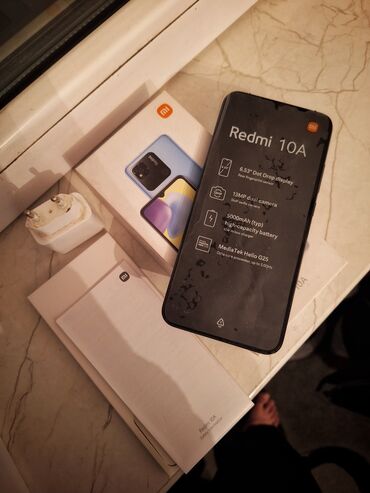 islenmis telefon satisi: Xiaomi Redmi 10A, 64 GB, rəng - Qara, 
 Zəmanət, Barmaq izi, İki sim kartlı