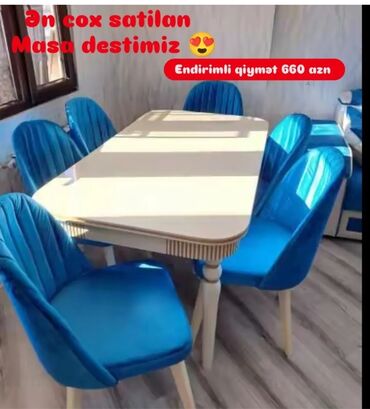 Masa və oturacaq dəstləri: Qonaq otağı üçün, Yeni, Açılmayan, Dördbucaq masa, 6 stul — 16